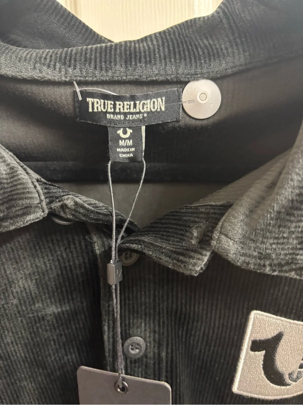 True Religion Men's Black Velvet Polo with Chest Logo Patch